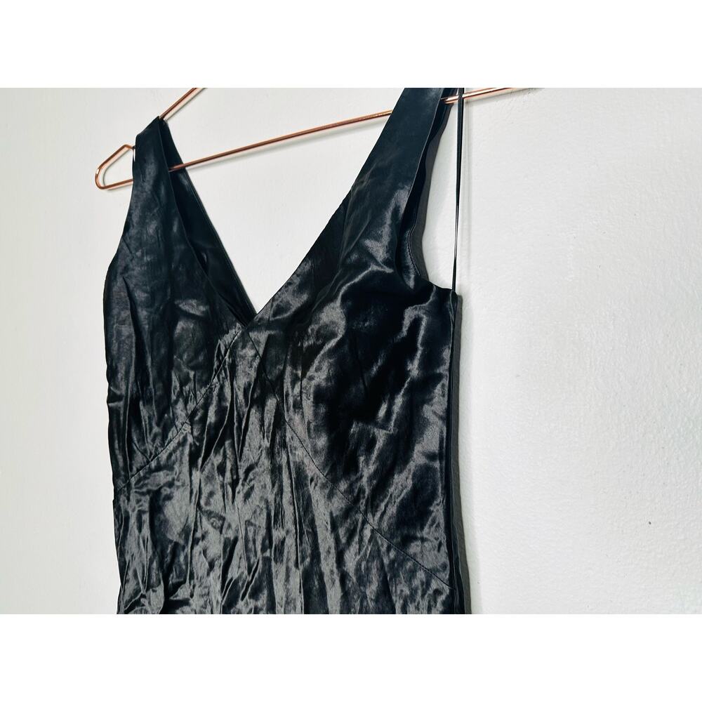 VINCE Black Satin V-Neck Maxi Slip Dress Size Extra Small - Picture 6 of 10
